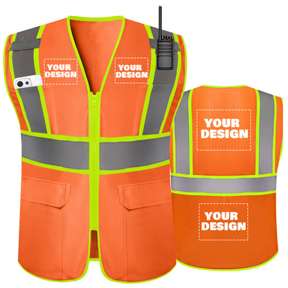 Shmimy Custom High Visibility Safety Vest, Class 2 Reflective Work Vest With Pockets, Custom Logo Construction Workwear