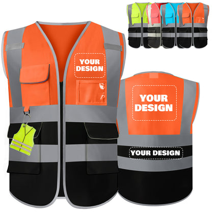 Shmimy Custom Safety Vest Class 2 High Visibility Reflective Vest 6 Pocket