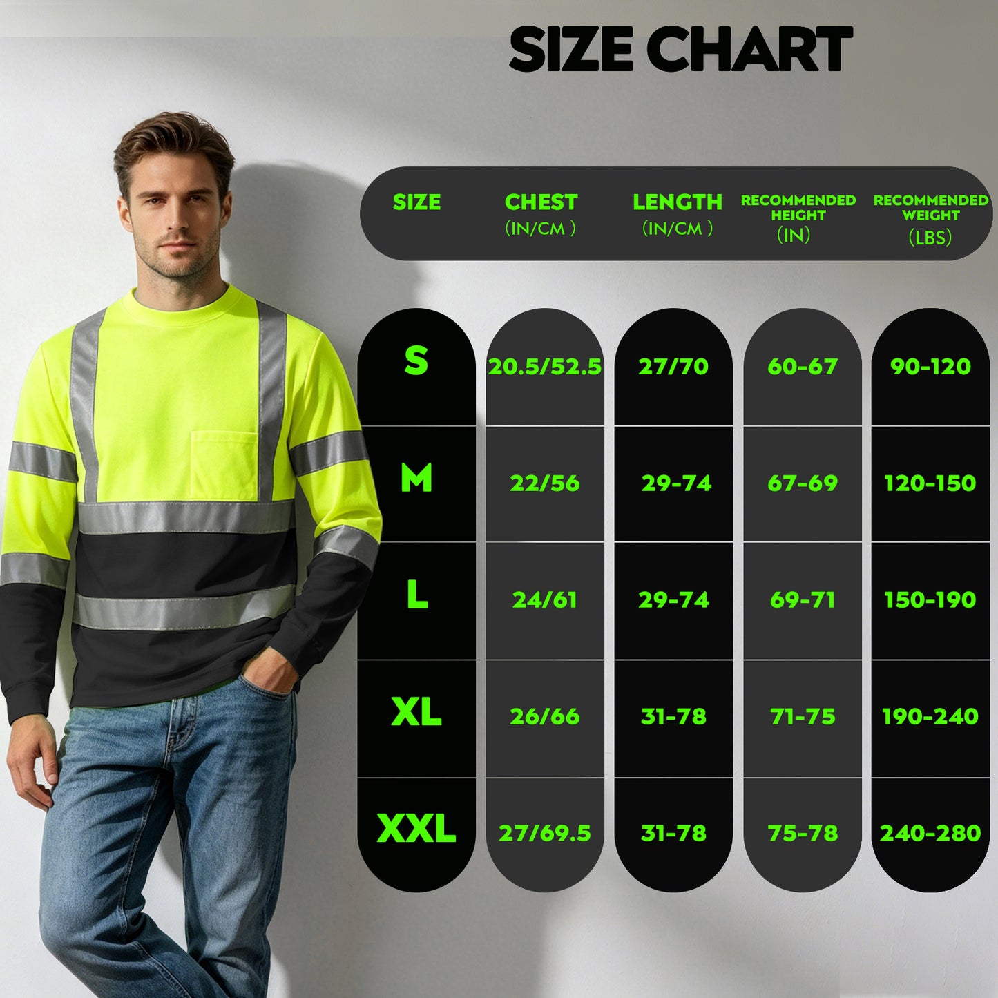 Shmimy Custom Safety Shirts, ANSI Class 3 Reflective Work Shirts Long Sleeve Crewneck T-Shirt