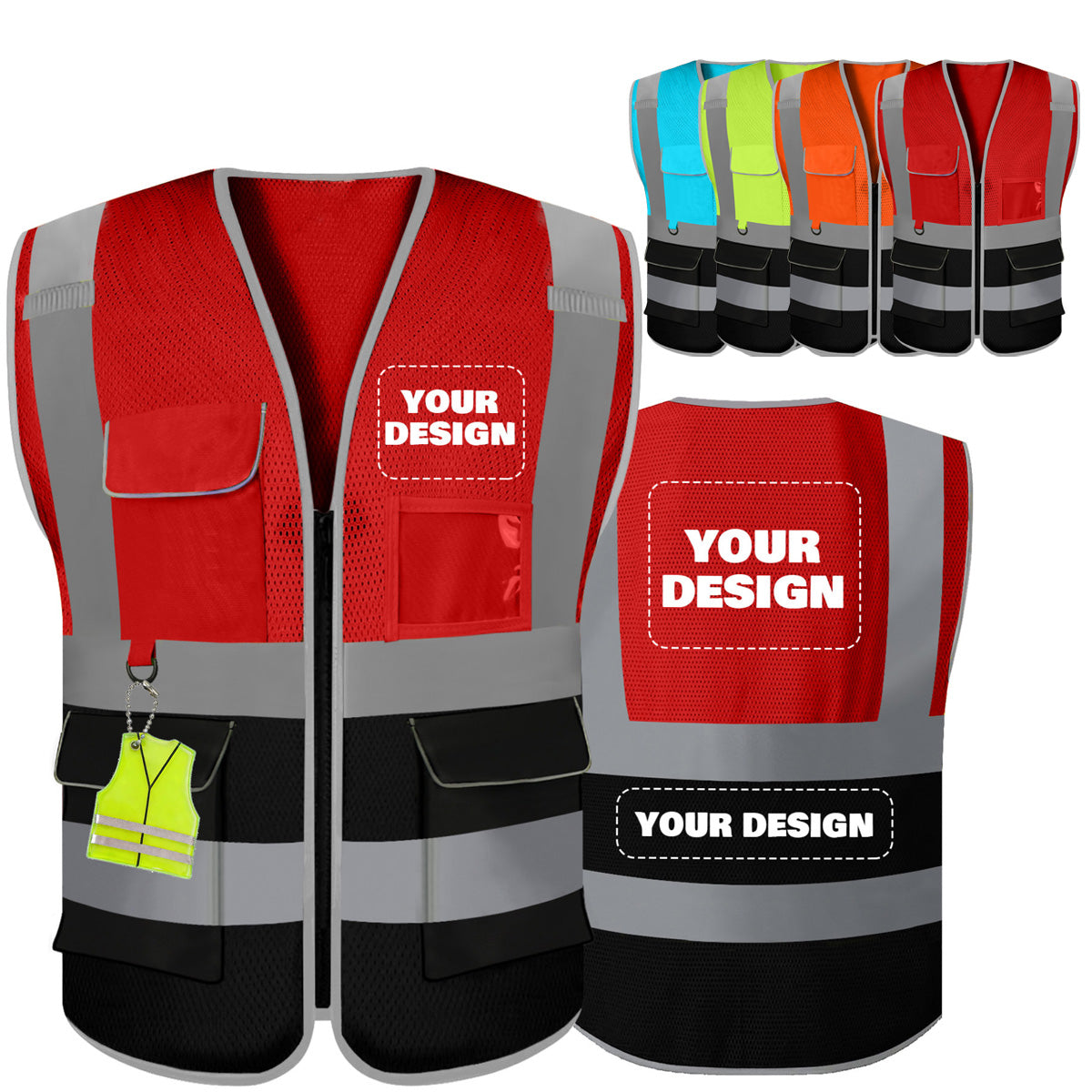 Shmimy 6 Pockets Custom Safety Vest Customized Logo Class 2 High Visibility Reflective Vest