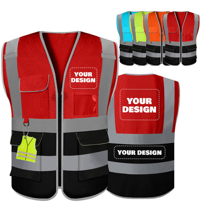 Shmimy 6 Pockets Custom Safety Vest Customized Logo Class 2 High Visibility Reflective Vest