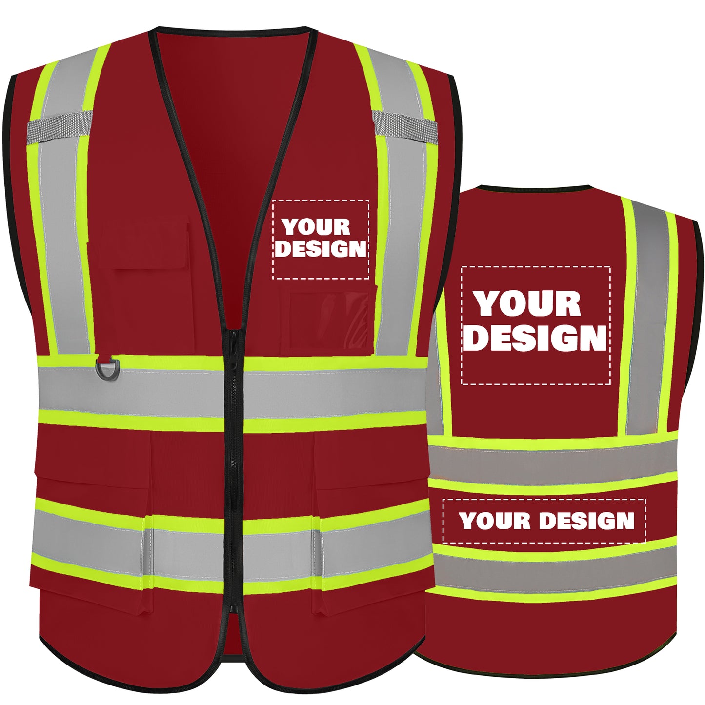 Shmimy Custom Safety Vest with 5 Pockets Class 2 Adult Unisex Construction Security Workwear