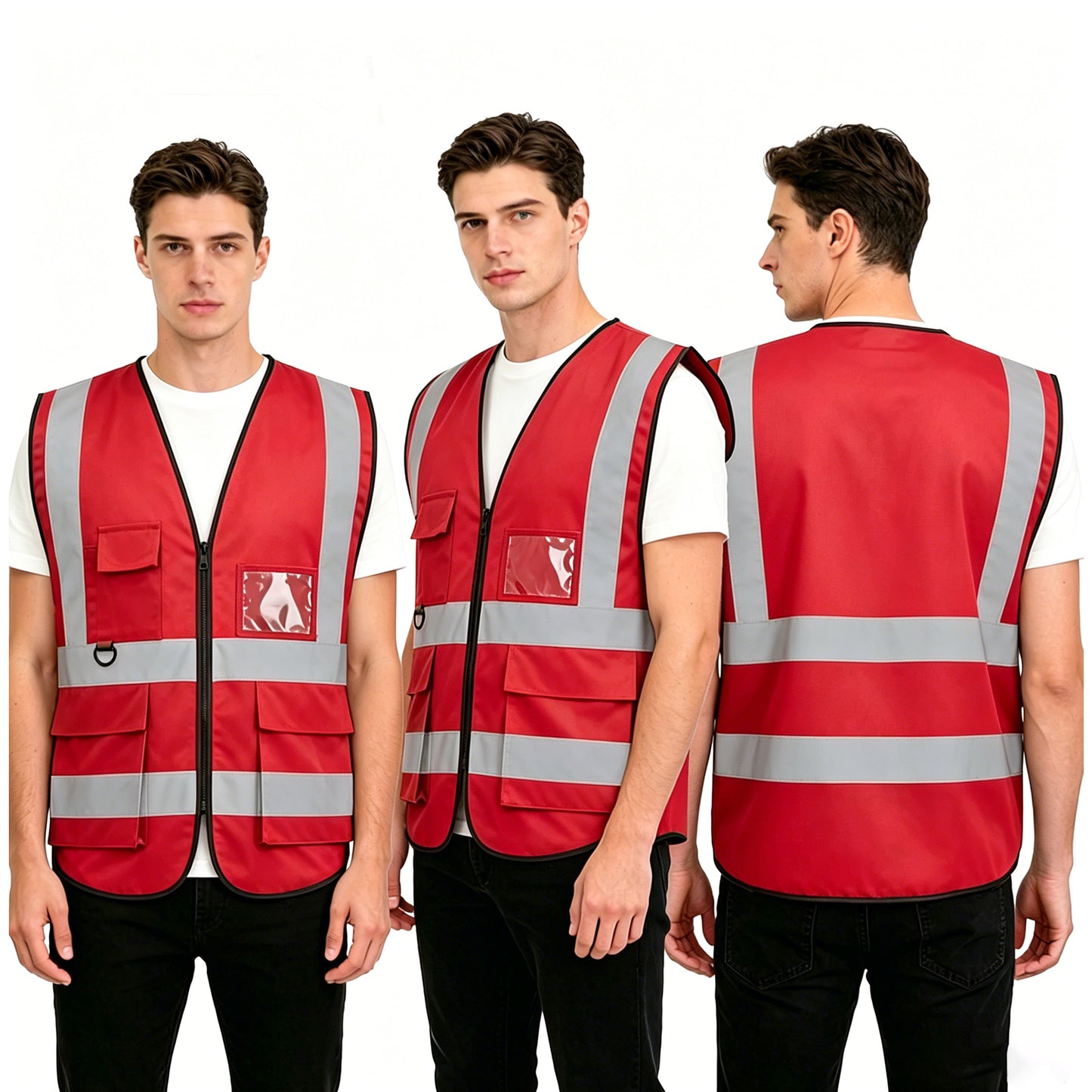 Shmimy Custom Logo Reflective Vest, Class 2 Safety Vests with 5 Pockets Zipper High Visibility