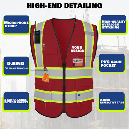 Shmimy Custom Safety Vest with 5 Pockets Class 2 Adult Unisex Construction Security Workwear