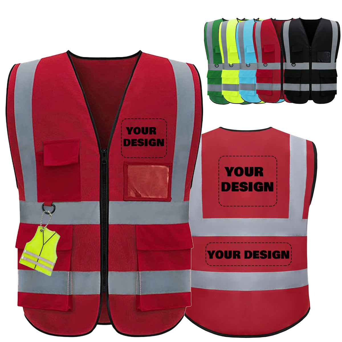 Shmimy Custom Logo Reflective Vest, Class 2 Safety Vests with 5 Pockets Zipper High Visibility