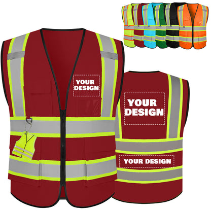 Shmimy Custom Safety Vest with 5 Pockets Class 2 Adult Unisex Construction Security Workwear