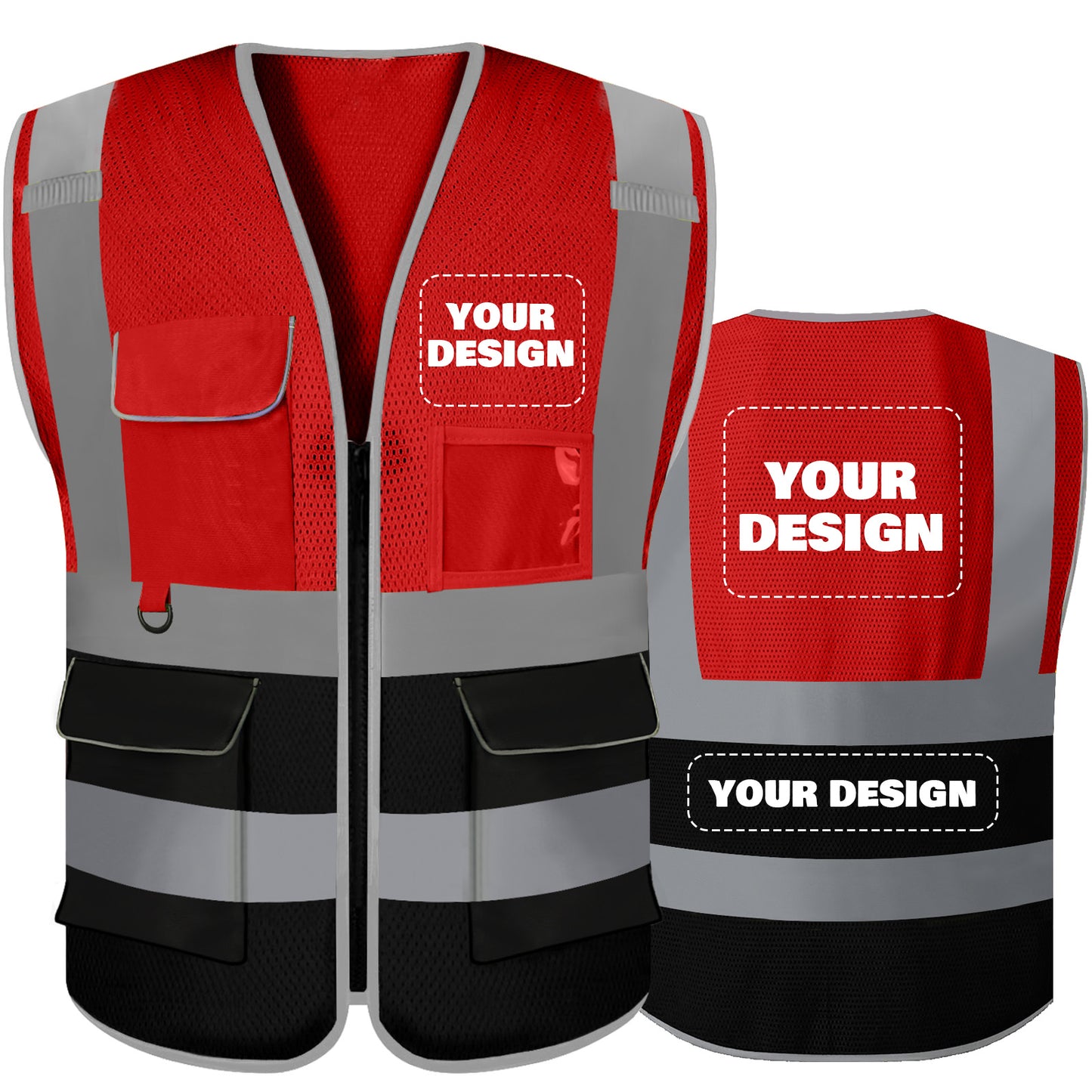 Shmimy 6 Pockets Custom Safety Vest Customized Logo Class 2 High Visibility Reflective Vest