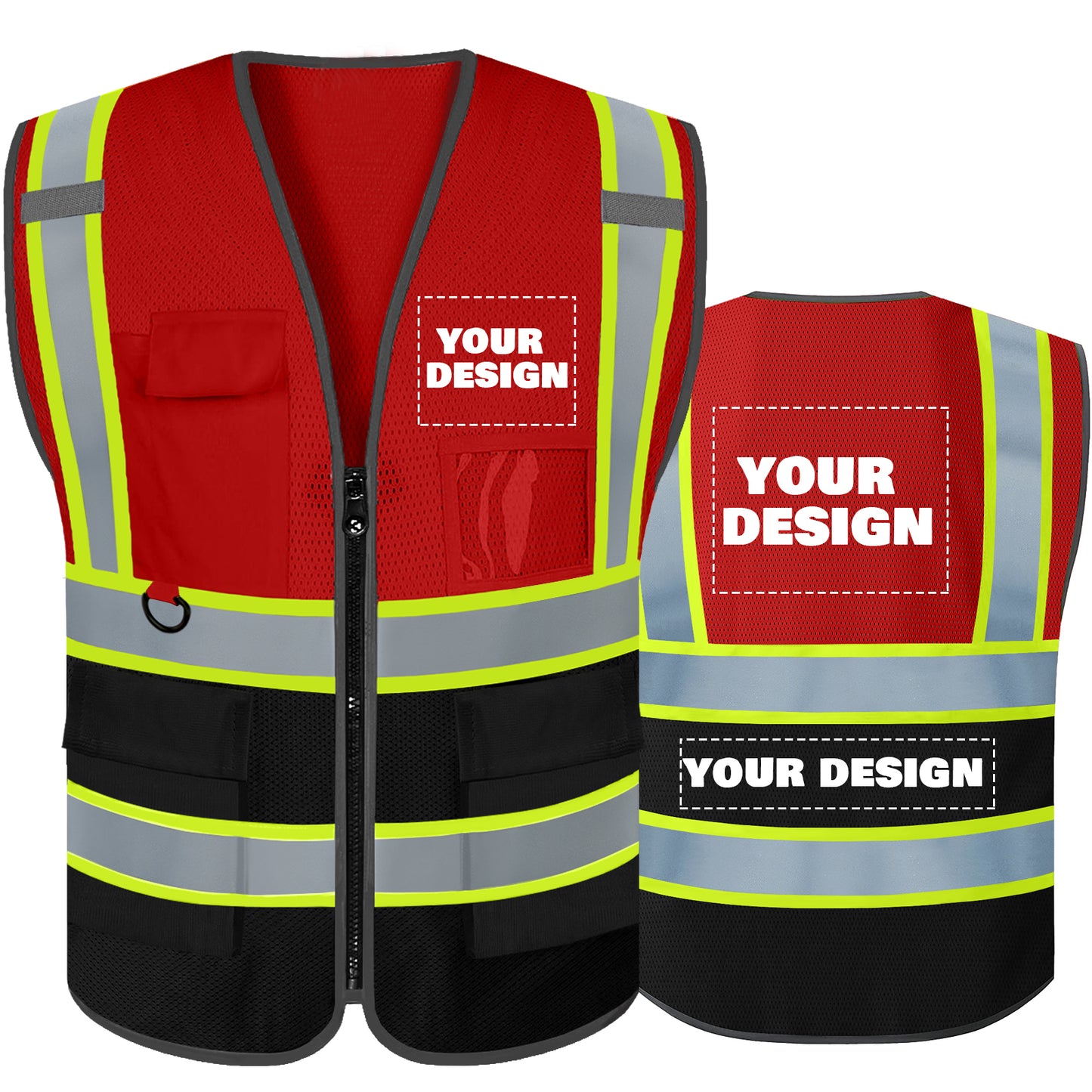 Custom High Visibility Reflective Safety Vest with Pockets | Personalized Logo for Construction, Men & Women