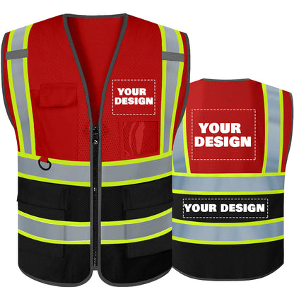 Custom High Visibility Reflective Safety Vest with Pockets | Personalized Logo for Construction, Men & Women