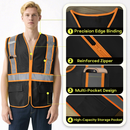 Shmimy Custom High Visibility Safety Vest, Class 2 Reflective Work Vest With Pockets, Custom Logo Construction Workwear