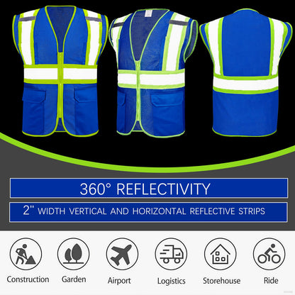 Shmimy Custom High Visibility Safety Vest, Class 2 Reflective Work Vest With Pockets, Custom Logo Construction Workwear