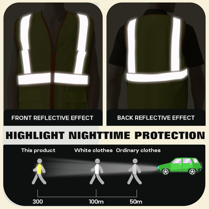 Shmimy Custom High Visibility Safety Vest, Class 2 Reflective Work Vest With Pockets, Custom Logo Construction Workwear