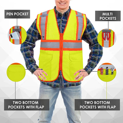 Shmimy Custom High Visibility Safety Vest, Class 2 Reflective Work Vest With Pockets, Custom Logo Construction Workwear