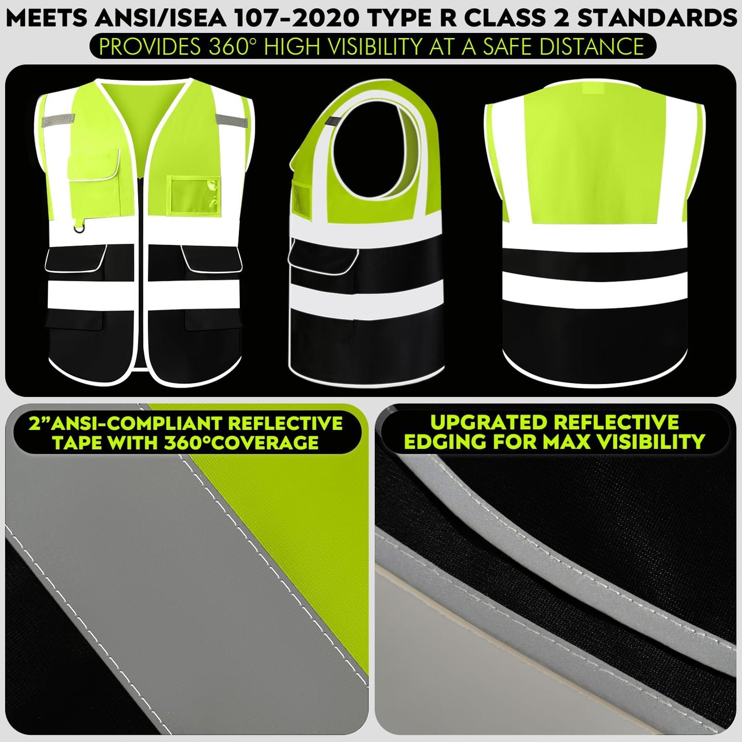 Shmimy Custom Safety Vest Class 2 High Visibility Reflective Vest 6 Pocket