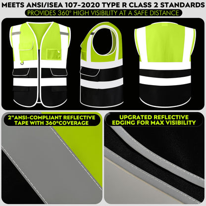 Shmimy Custom Safety Vest Class 2 High Visibility Reflective Vest 6 Pocket