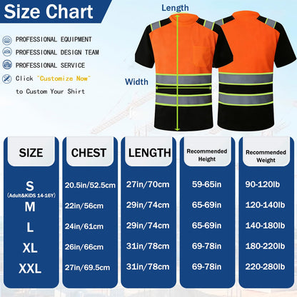 Shmimy Custom Logo High Visibility Shirts Class 3 Reflective Shirts ANSI with Pocket Safety Shirts