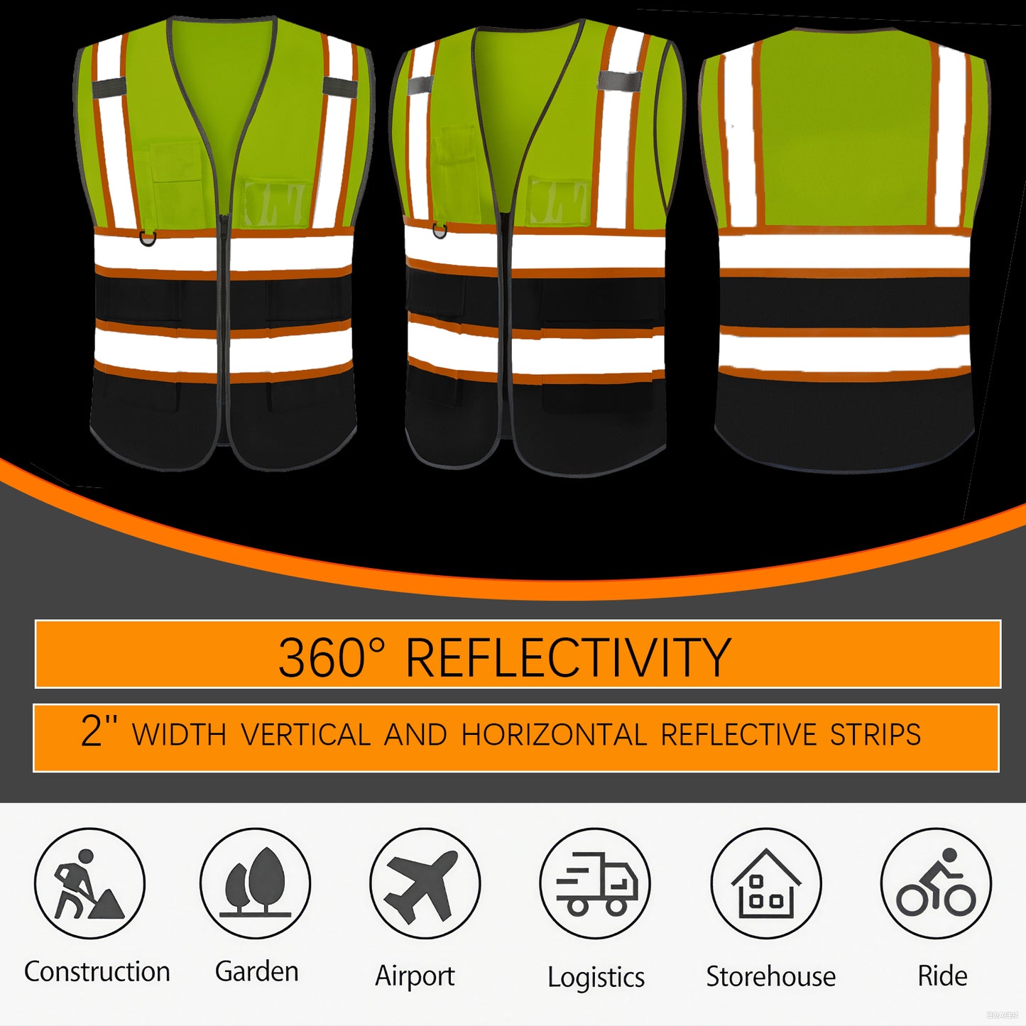 Shmimy Custom Logo Reflective Work Vest with Pockets| Class 2 High Visibility Safety Vest
