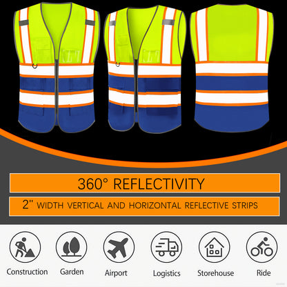 Shmimy Custom Logo Reflective Work Vest with Pockets| Class 2 High Visibility Safety Vest