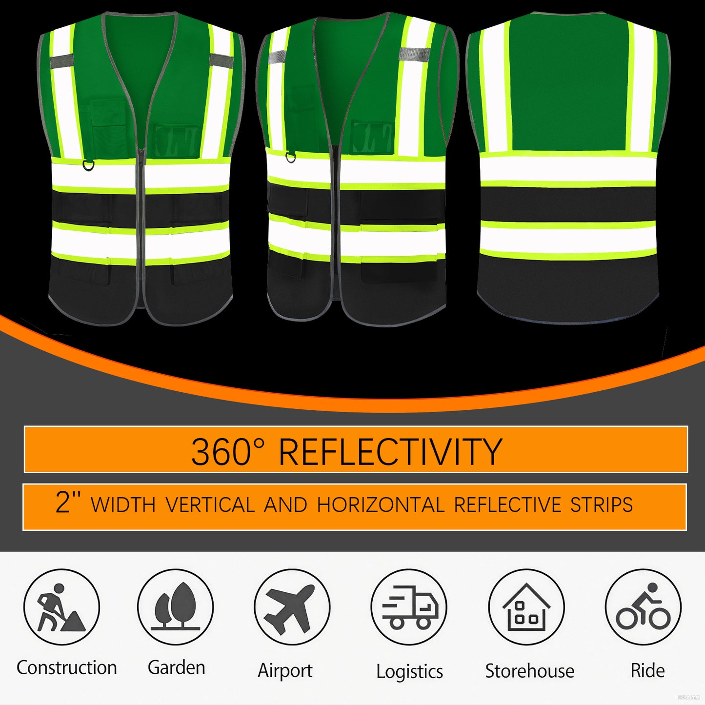 Shmimy Custom Logo Reflective Work Vest with Pockets| Class 2 High Visibility Safety Vest