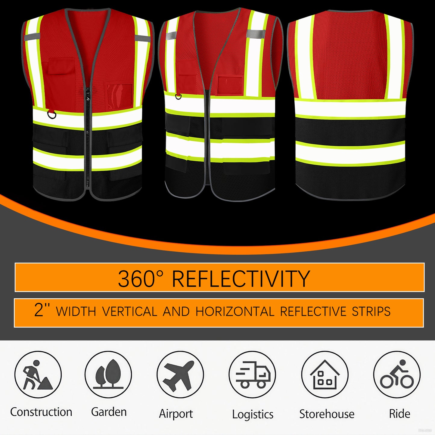 Custom High Visibility Reflective Safety Vest with Pockets | Personalized Logo for Construction, Men & Women