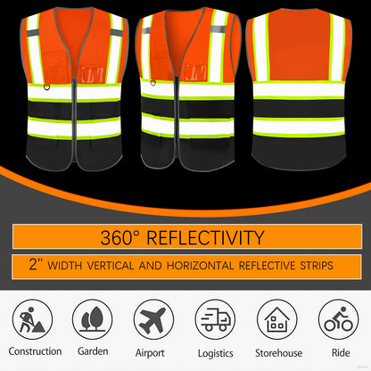 Shmimy Custom Logo Reflective Work Vest with Pockets| Class 2 High Visibility Safety Vest