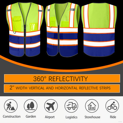 Custom High Visibility Reflective Safety Vest with Pockets | Personalized Logo for Construction, Men & Women