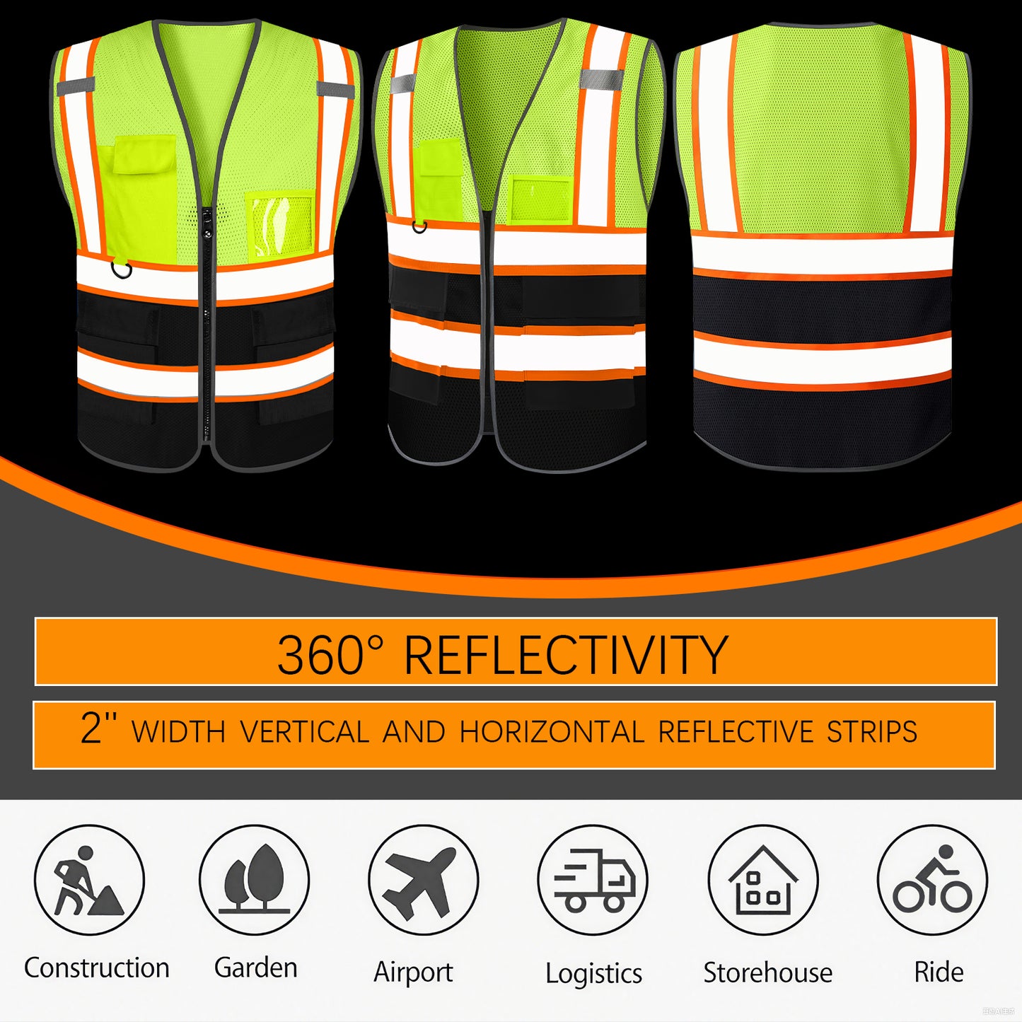 Custom High Visibility Reflective Safety Vest with Pockets | Personalized Logo for Construction, Men & Women