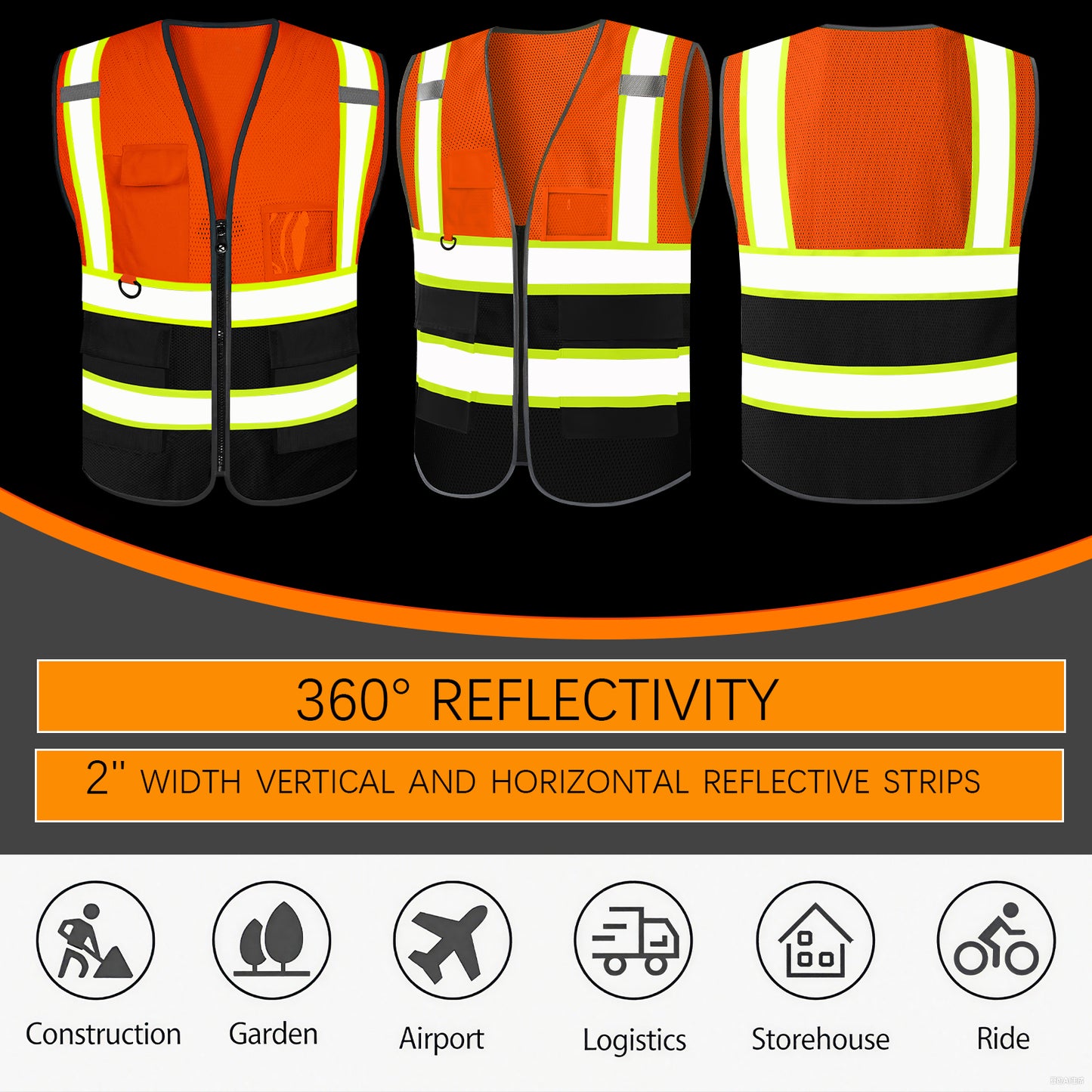Custom High Visibility Reflective Safety Vest with Pockets | Personalized Logo for Construction, Men & Women