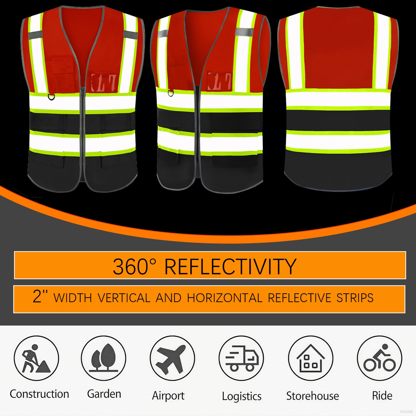 Shmimy Custom Logo Reflective Work Vest with Pockets| Class 2 High Visibility Safety Vest