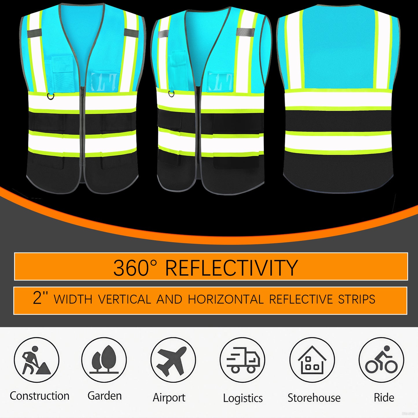 Shmimy Custom Logo Reflective Work Vest with Pockets| Class 2 High Visibility Safety Vest