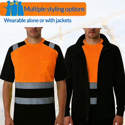 Shmimy Custom Logo High Visibility Safety Shirts, ANSI Class 3 Reflective Work Shirts Crewneck T-Shirt