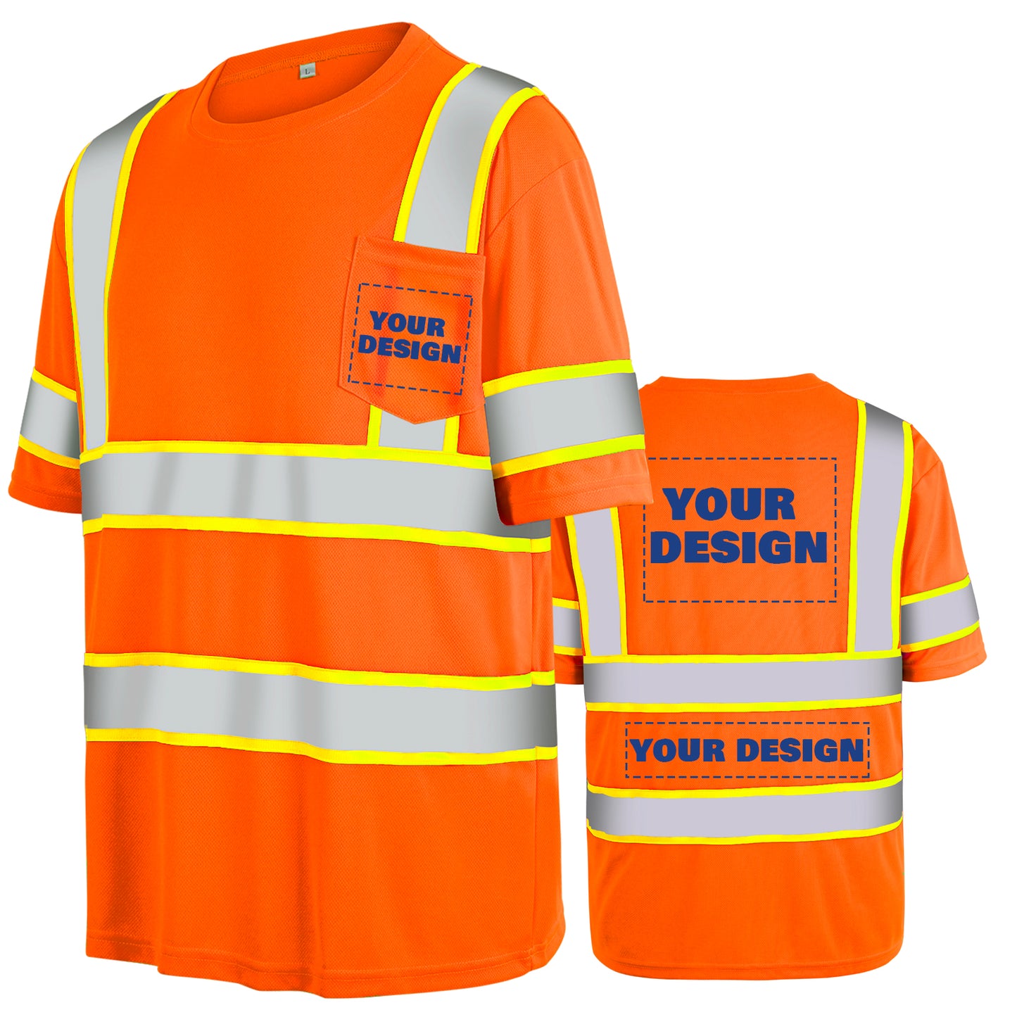 Shmimy Custom Logo High Visibility Safety Shirts, ANSI Class 3 Reflective Work Shirts Long Sleeve Crewneck T-Shirt