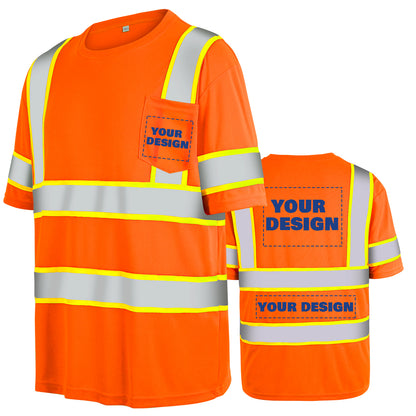 Shmimy Custom Logo High Visibility Safety Shirts, ANSI Class 3 Reflective Work Shirts Long Sleeve Crewneck T-Shirt