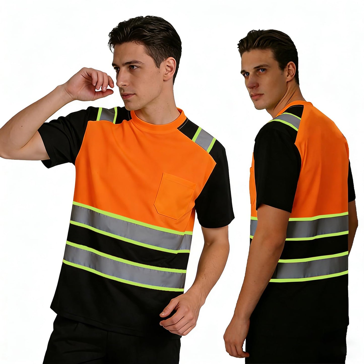 Shmimy Custom Logo High Visibility Shirts Class 3 Reflective Shirts ANSI with Pocket Safety Shirts