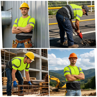 Shmimy Custom Logo High Visibility Shirts Class 3 Short Sleeve Reflective Shirts ANSI with Pocket Safety Shirts