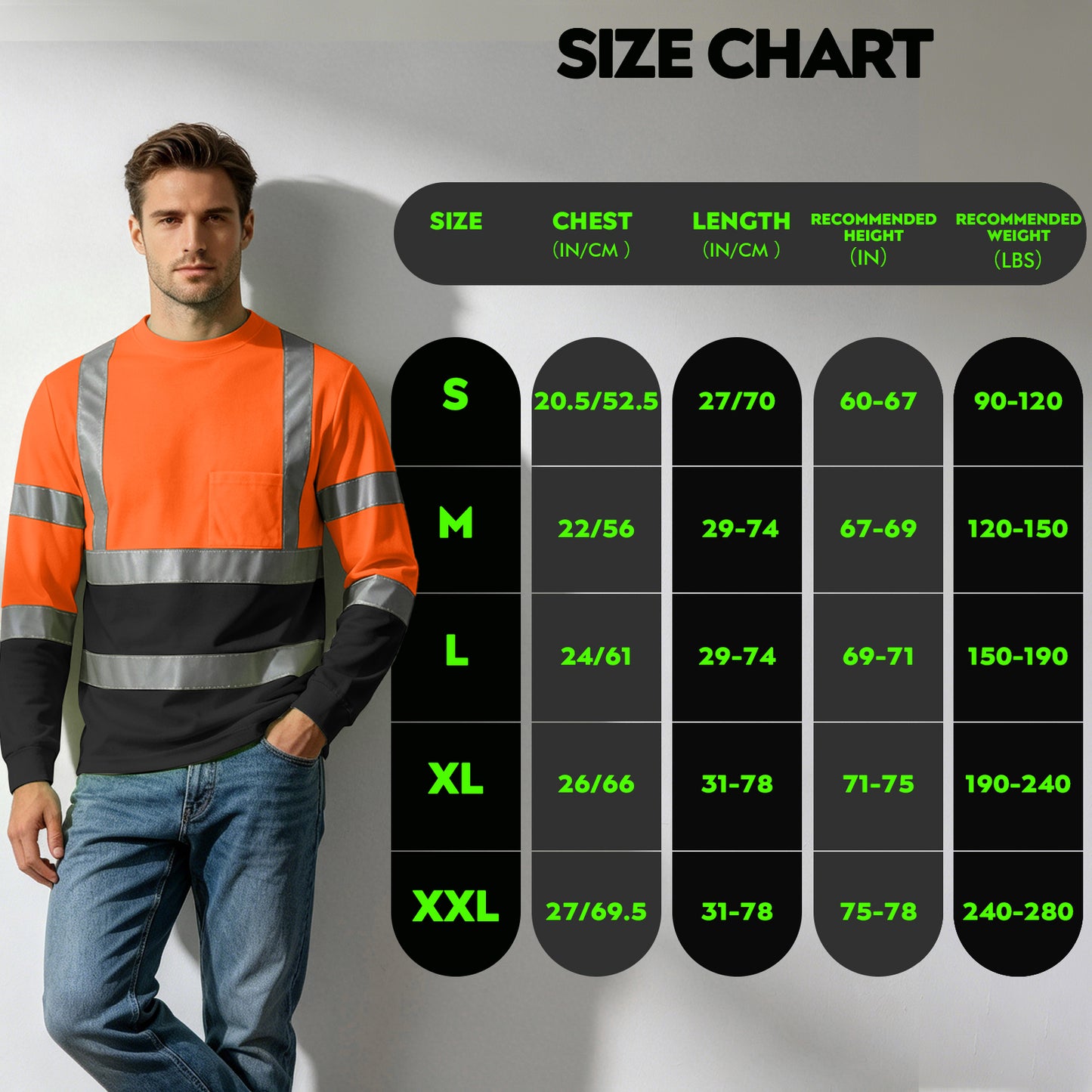 Shmimy Custom Safety Shirts, ANSI Class 3 Reflective Work Shirts Long Sleeve Crewneck T-Shirt