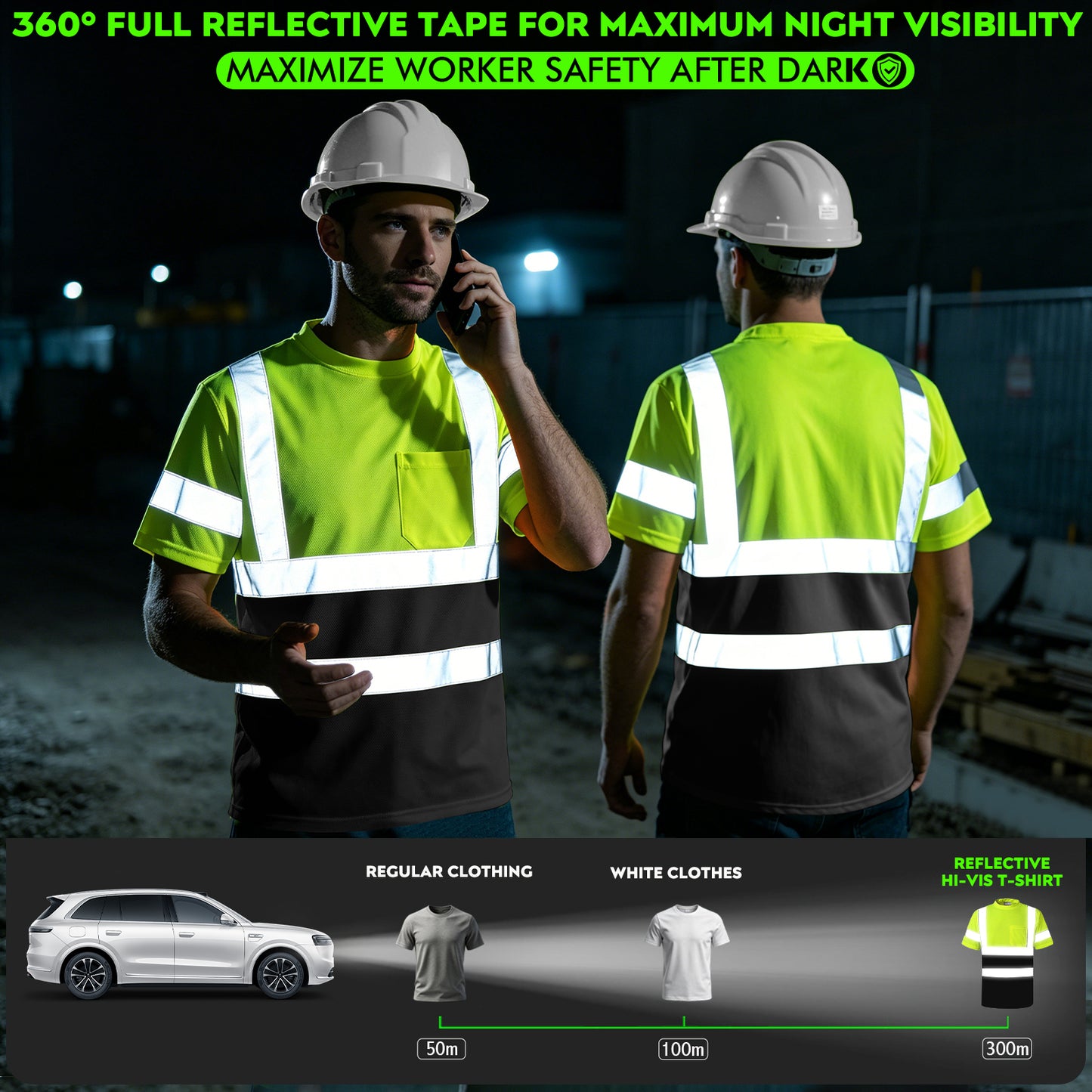 Shmimy Custom Logo High Visibility Shirts Class 3 Short Sleeve Reflective Shirts ANSI with Pocket Safety Shirts