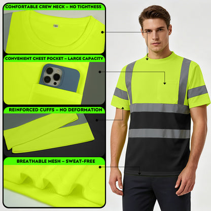 Shmimy Custom Logo High Visibility Shirts Class 3 Short Sleeve Reflective Shirts ANSI with Pocket Safety Shirts