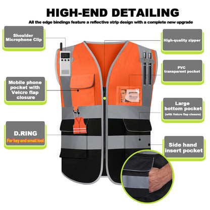 Shmimy Custom Safety Vest Class 2 High Visibility Reflective Vest 6 Pocket