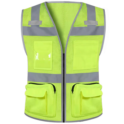 Shmimy Custom Logo Safety Vest 8-Pockets Class2 High Visibility Reflective Vest for Men - Personalized Logo Team Vest