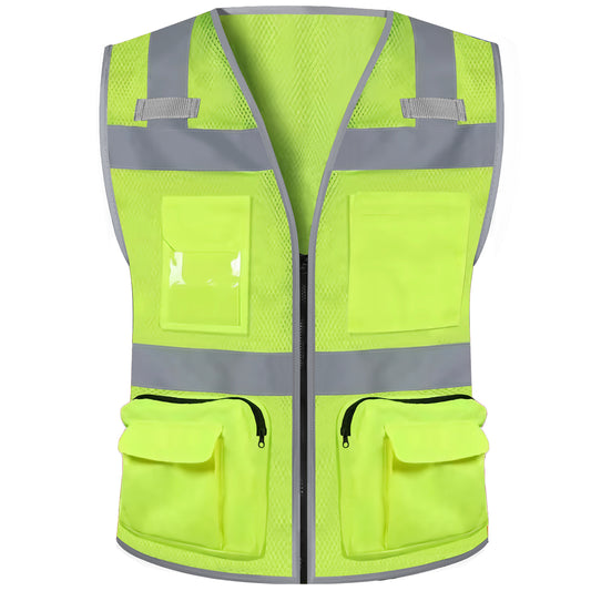 Shmimy Custom Logo Safety Vest 8-Pockets Class2 High Visibility Reflective Vest for Men - Personalized Logo Team Vest