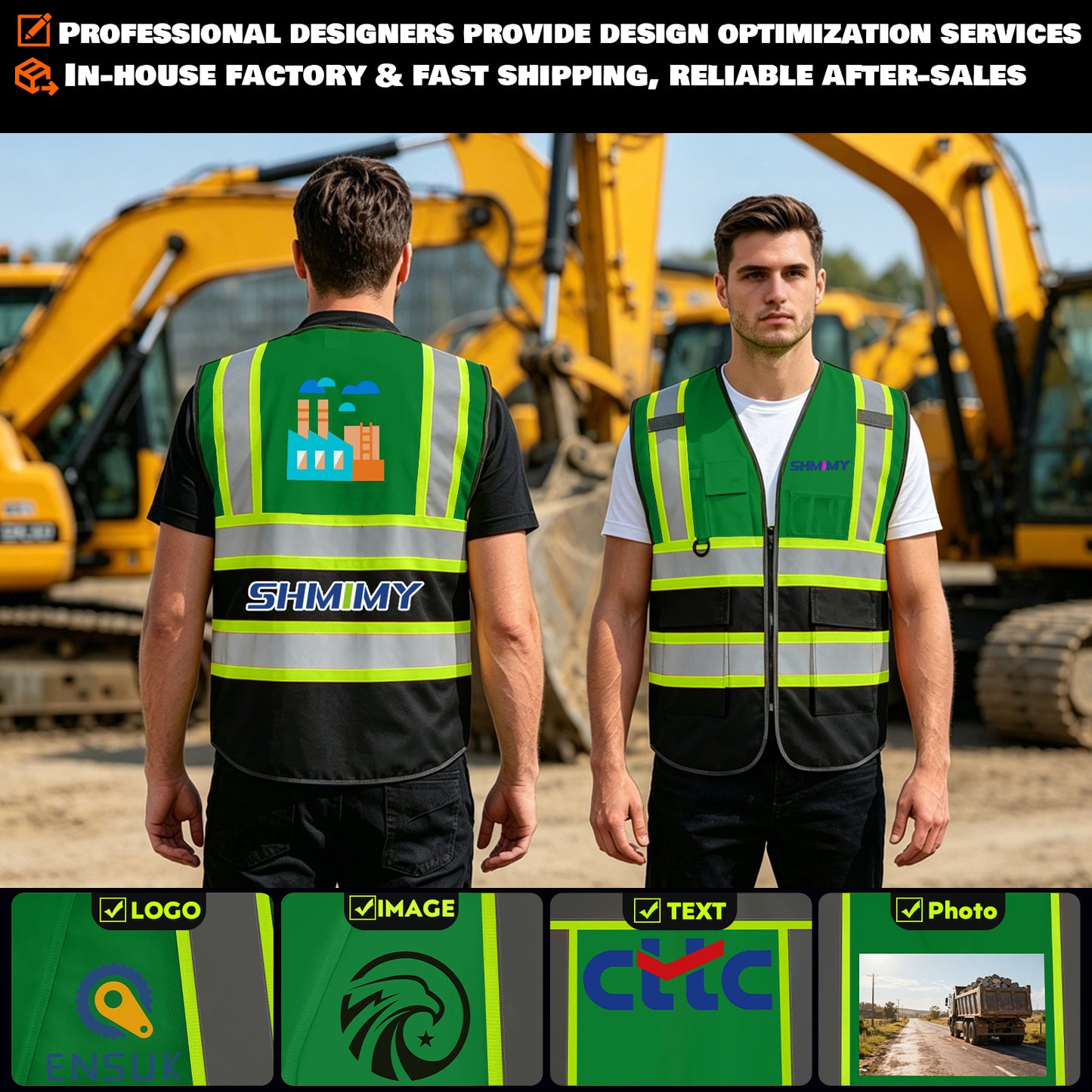 Shmimy Custom Logo Reflective Work Vest with Pockets| Class 2 High Visibility Safety Vest