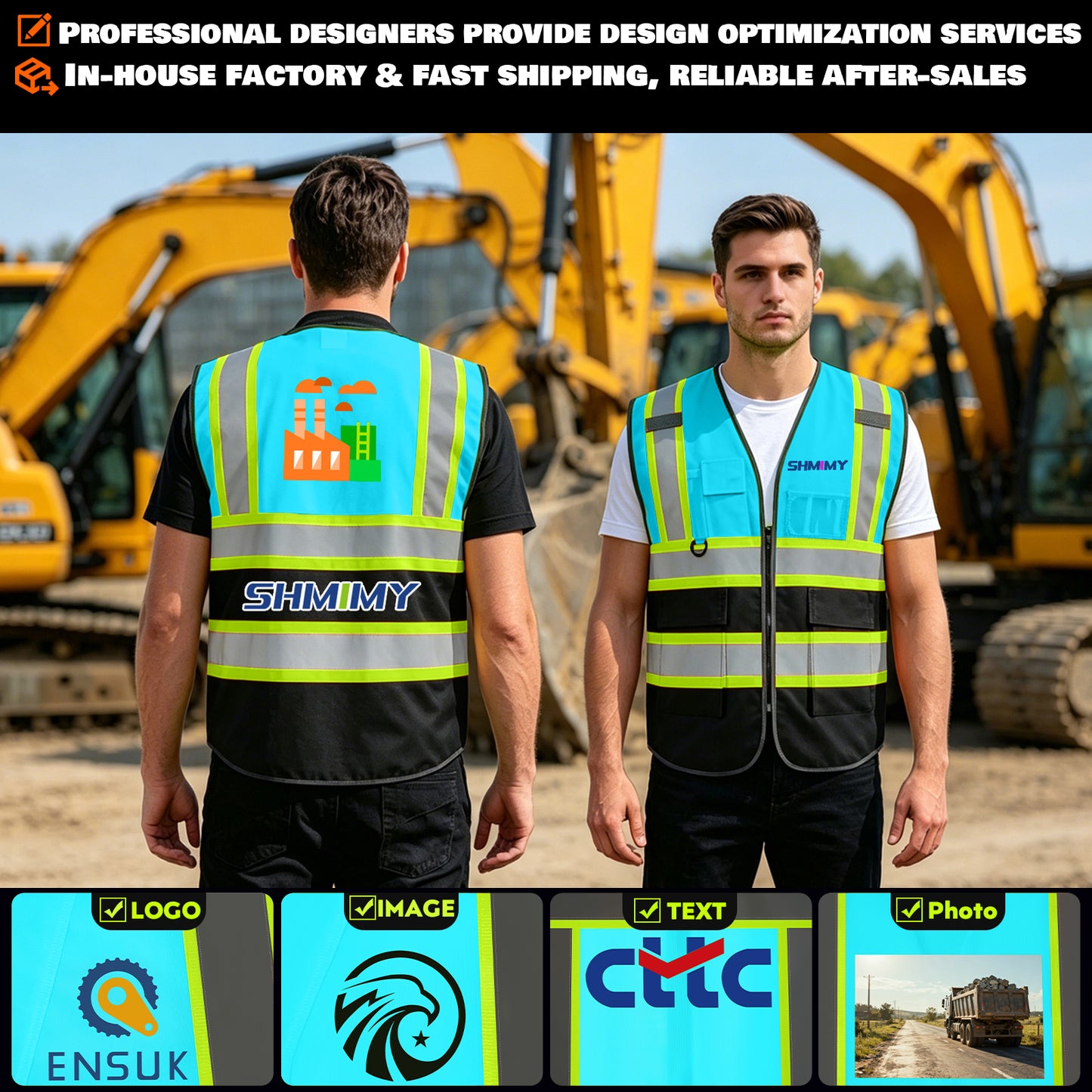 Shmimy Custom Logo Reflective Work Vest with Pockets| Class 2 High Visibility Safety Vest
