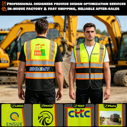 Shmimy Custom Logo Reflective Work Vest with Pockets| Class 2 High Visibility Safety Vest
