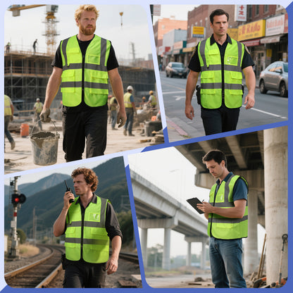 Shmimy Custom Logo Reflective Vest, Class 2 Safety Vests with 5 Pockets Zipper High Visibility