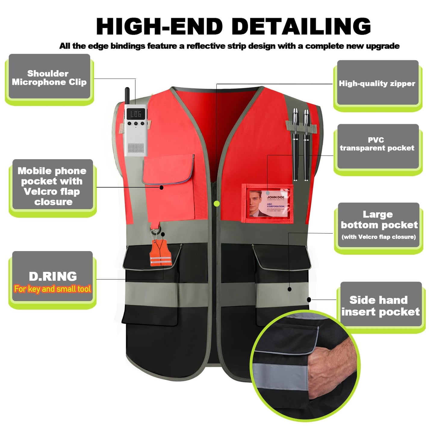 Shmimy Custom Safety Vest Class 2 High Visibility Reflective Vest 6 Pocket