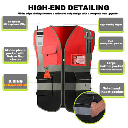 Shmimy Custom Safety Vest Class 2 High Visibility Reflective Vest 6 Pocket