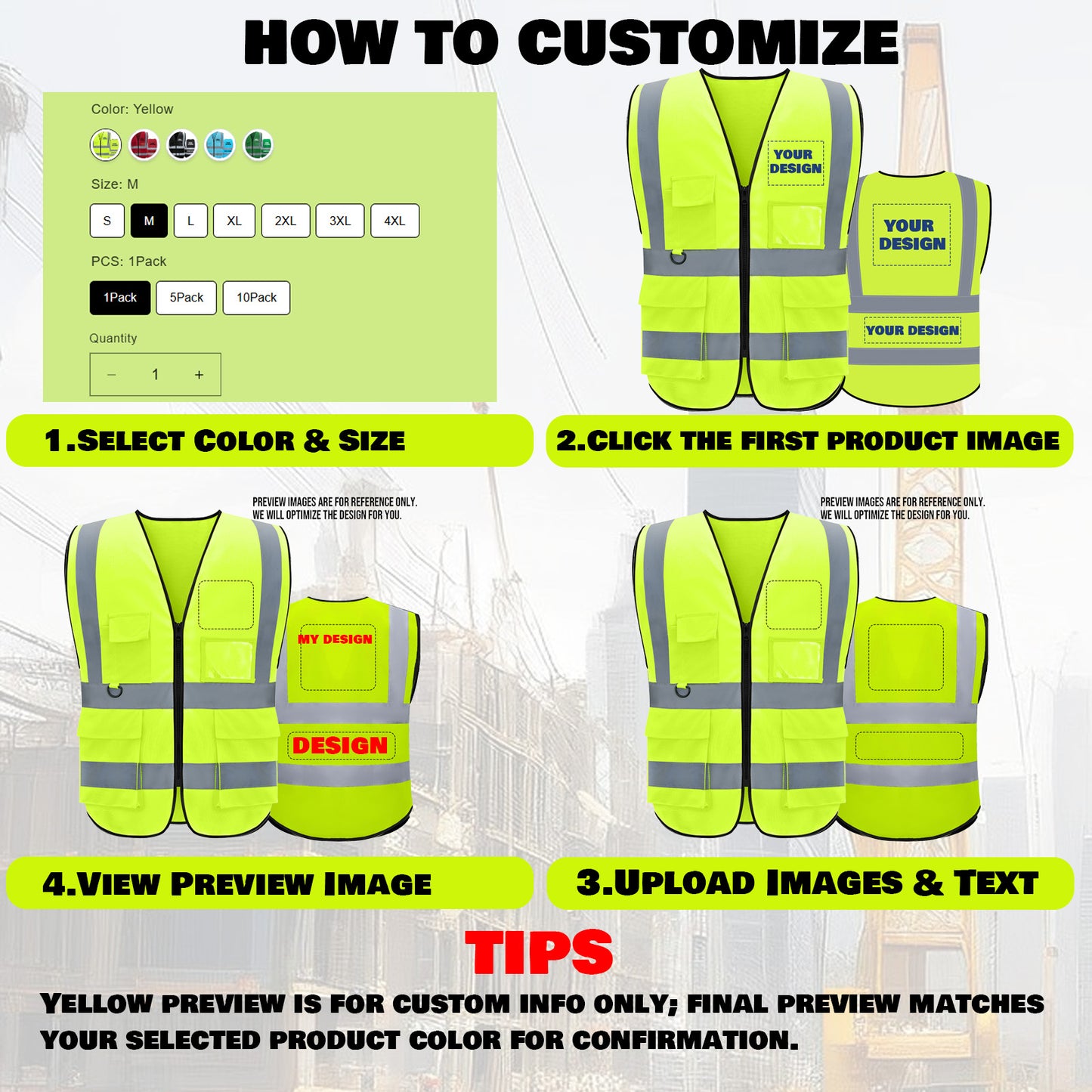 Shmimy Custom Logo Reflective Vest, Class 2 Safety Vests with 5 Pockets Zipper High Visibility