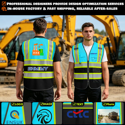 Custom High Visibility Reflective Safety Vest with Pockets | Personalized Logo for Construction, Men & Women
