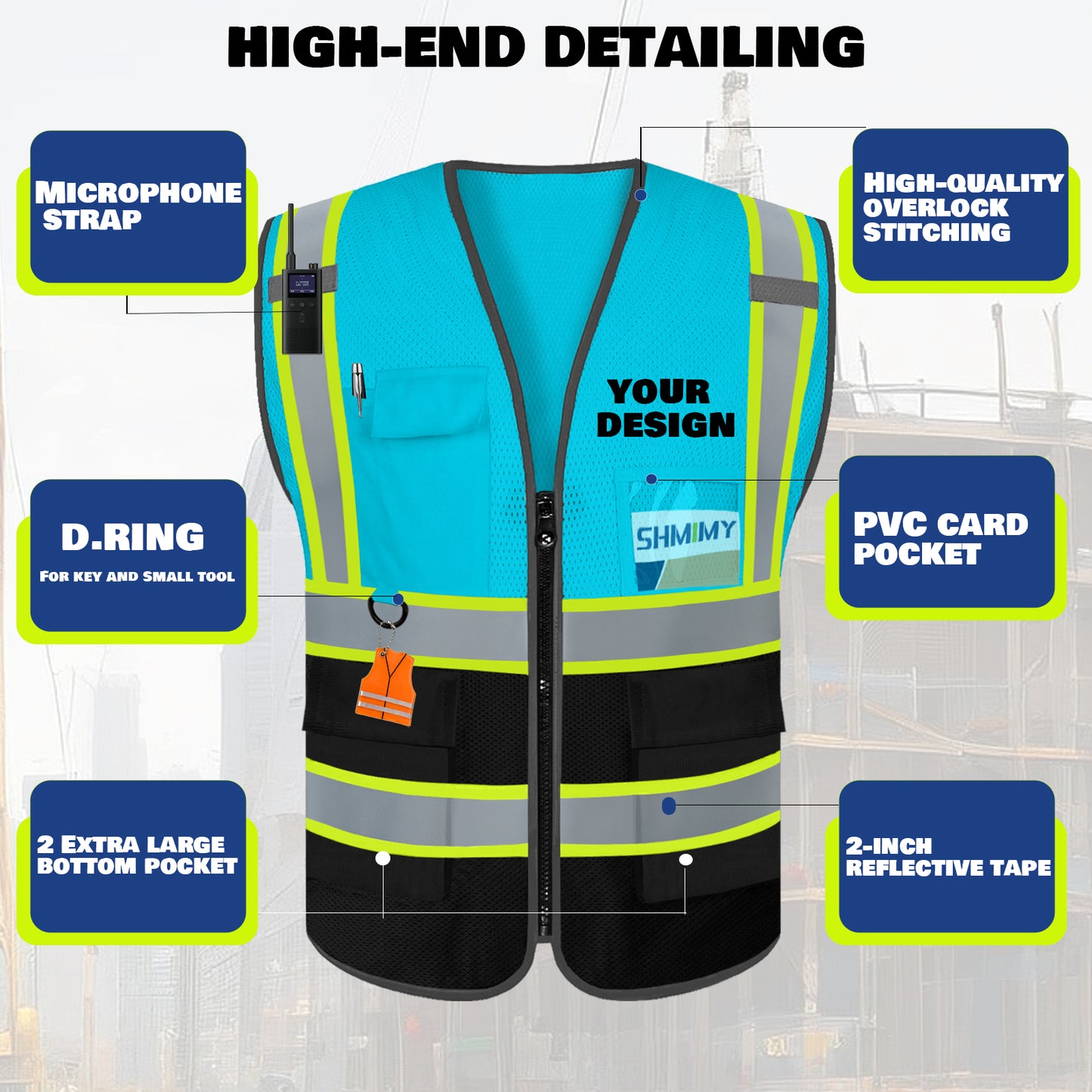 Custom High Visibility Reflective Safety Vest with Pockets | Personalized Logo for Construction, Men & Women